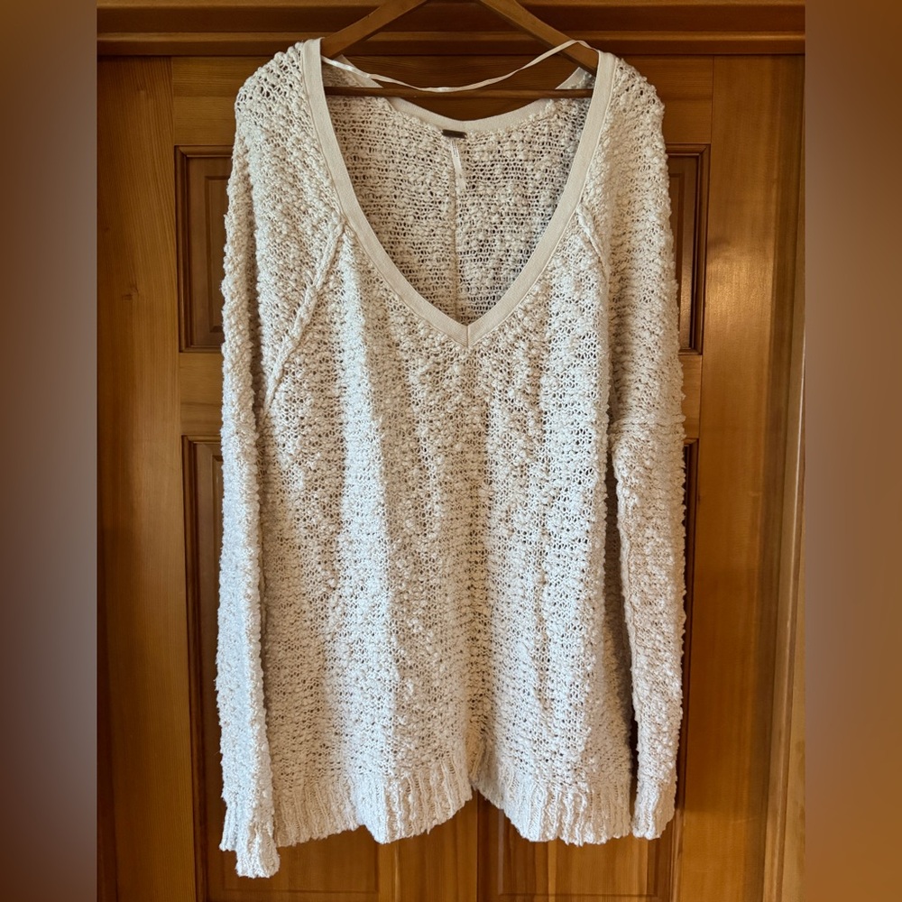 Free People Cream V-Neck Sweater